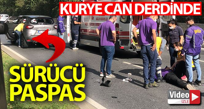 (Özel) İstanbul’un göbeğinde feci kaza: Kurye yerdeyken sürücü paspasları temizledi