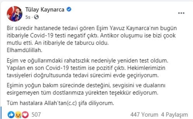 Milletvekili Tülay Kaynarca, korona virüs testinin pozitif çıktığını açıkladı
