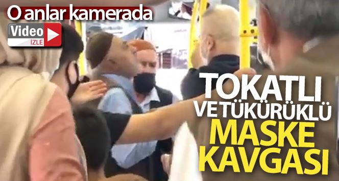 (Özel) Kağıthane’de halk otobüsünde maskesini yarım takan yaşlı adama kadın tokat attı