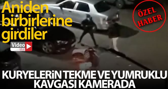 (Özel) İstanbul’da motosikletli kuryelerin kavgası kamerada