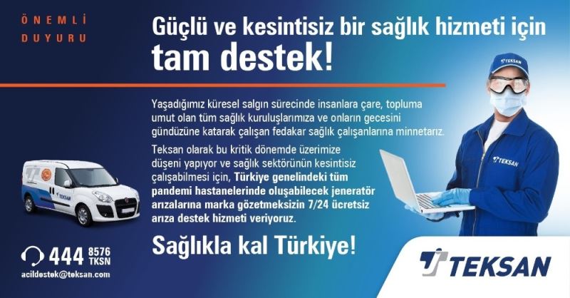 Teksan’dan tüm pandemi hastanelerindeki jeneratörlere ücretsiz müdahale hizmeti
