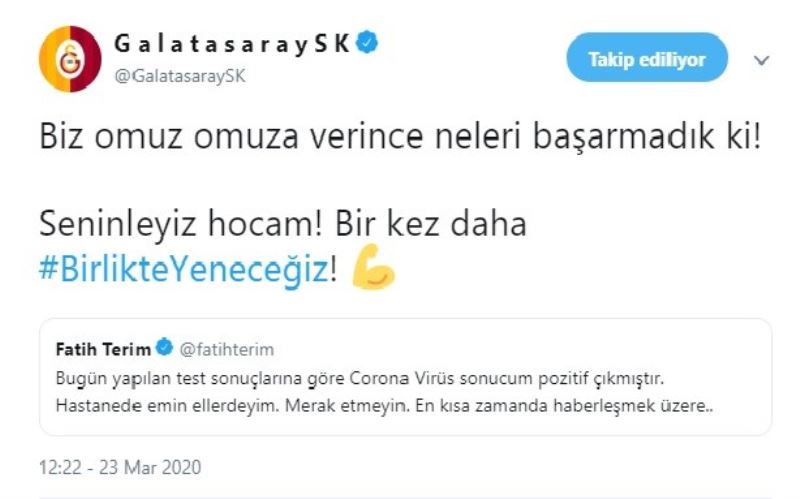 Galatasaray’dan Fatih Terim’e destek mesajı
