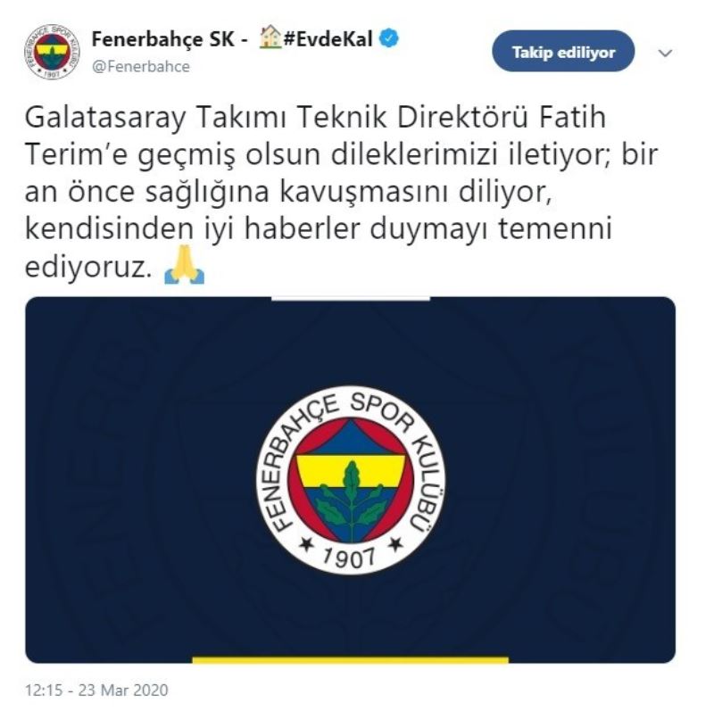 Fenerbahçe’den Fatih Terim’e geçmiş olsun
