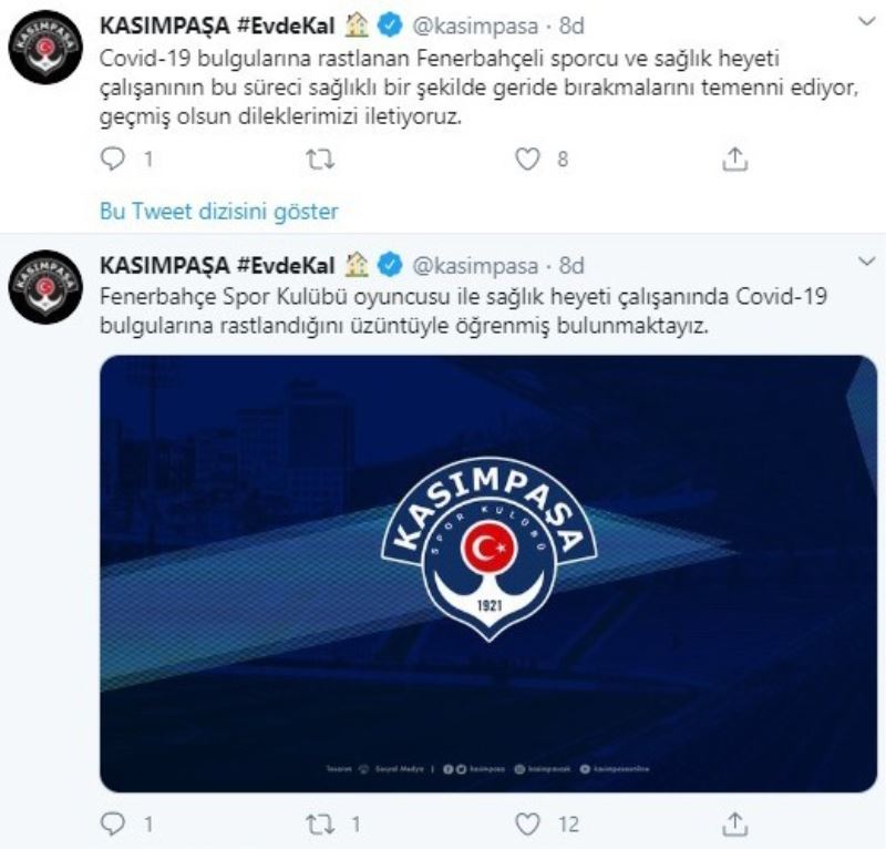 Kasımpaşa’dan Fenerbahçe’ye geçmiş olsun mesajı
