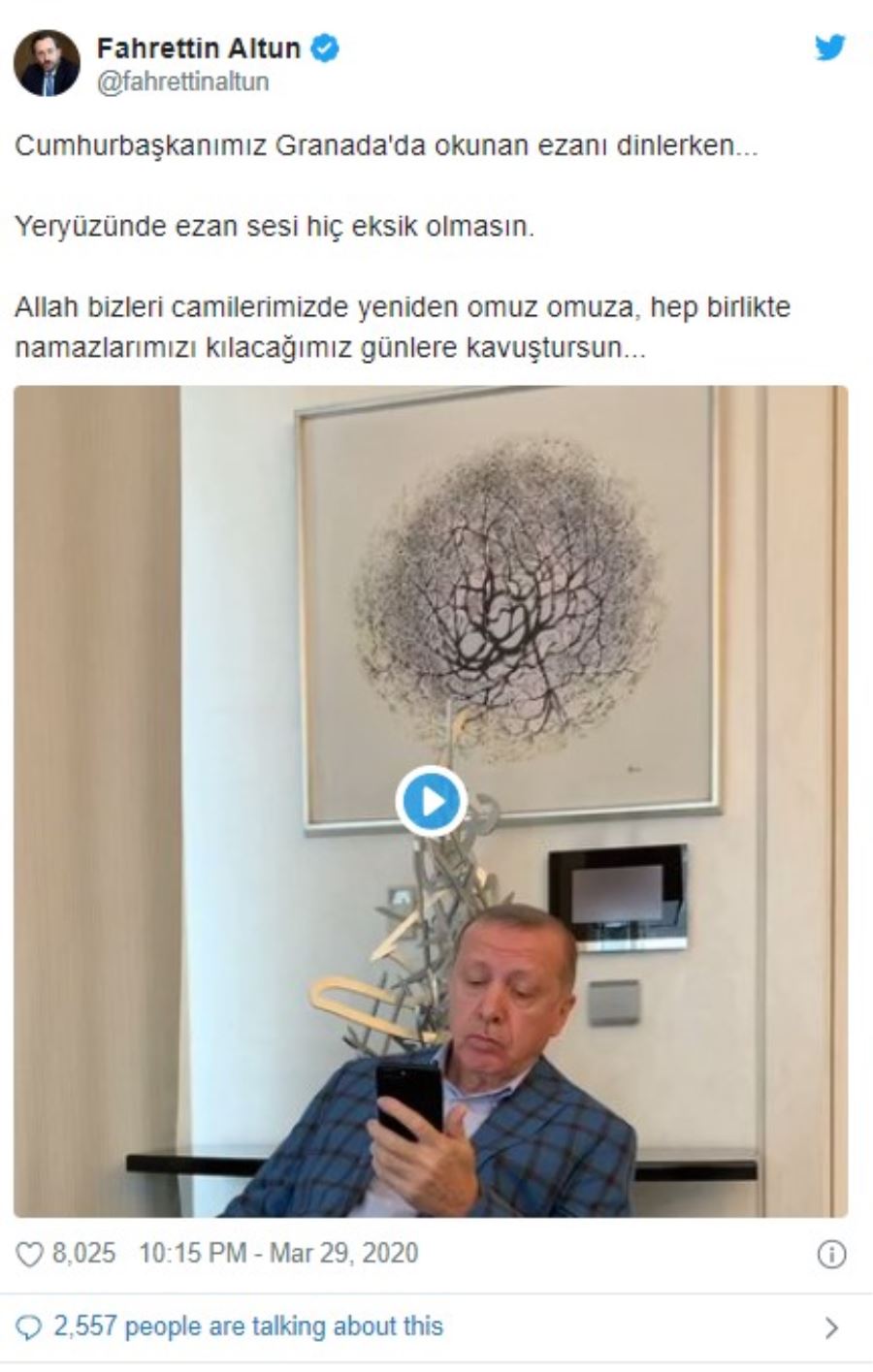 Cumhurbaşkanı Erdoğan, Granada’da okunan ezanı böyle dinledi