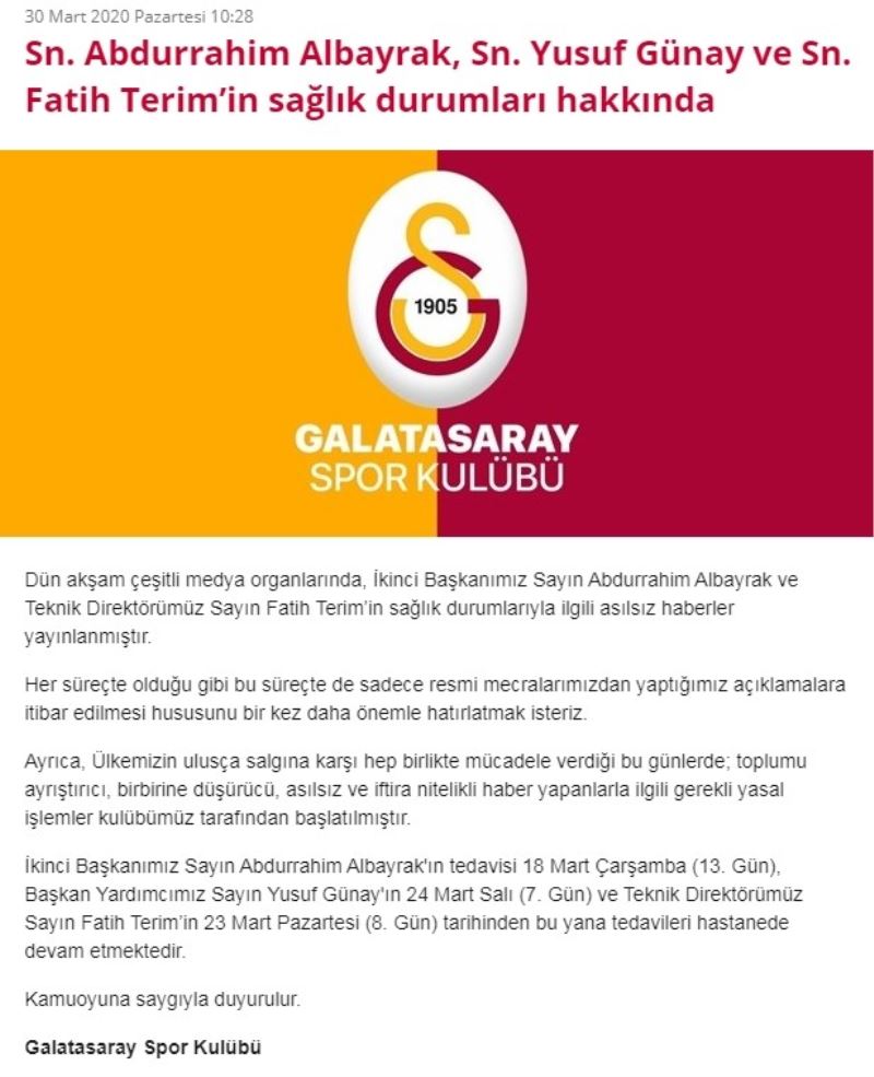 Galatasaray’dan koronavirüs açıklaması: 