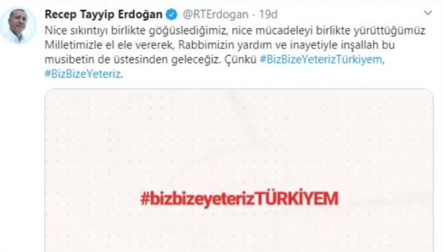 Cumhurbaşkanı Erdoğan’dan “Biz bize Yeteriz Türkiyem” paylaşımı