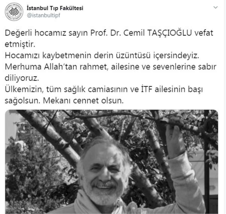 İstanbul Tıp Fakültesinden Cemil Taşçıoğlu için başsağlığı mesajı