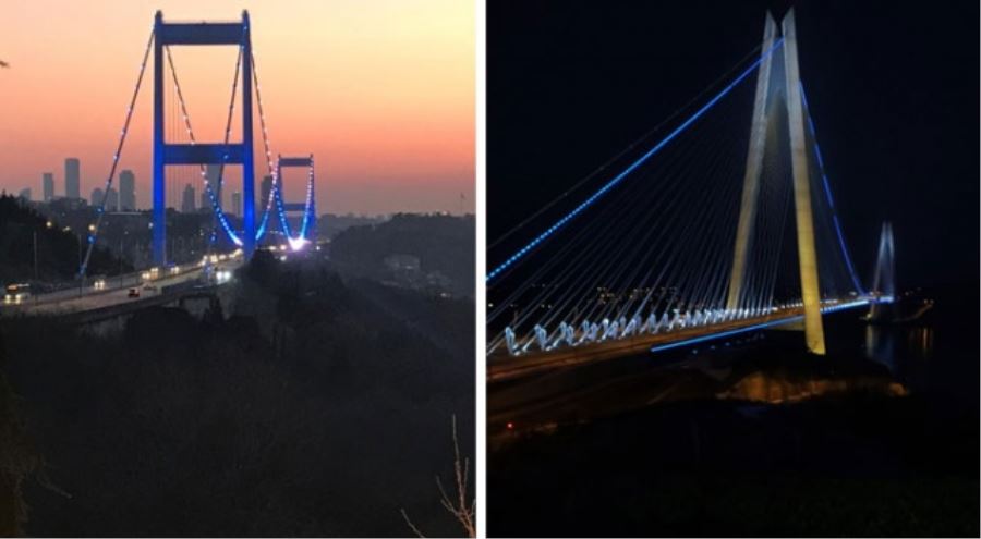Boğaz Köprüleri polisler için mavi-beyaz ışıkla aydınlatıldı
