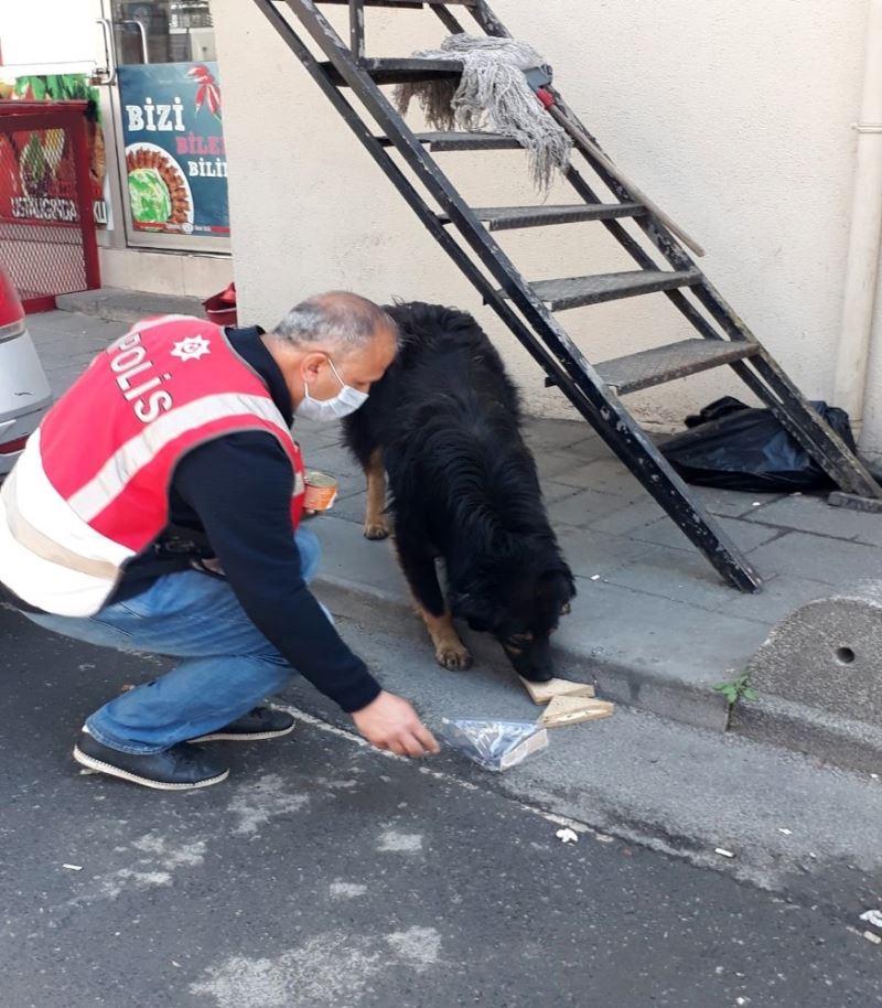 Polis memuru, iftarlık kumanyasını sokak köpeğiyle paylaştı
