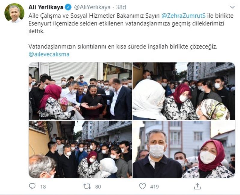 Aile Bakanı ve İstanbul Valisi selden etkilenen vatandaşları ziyaret etti
