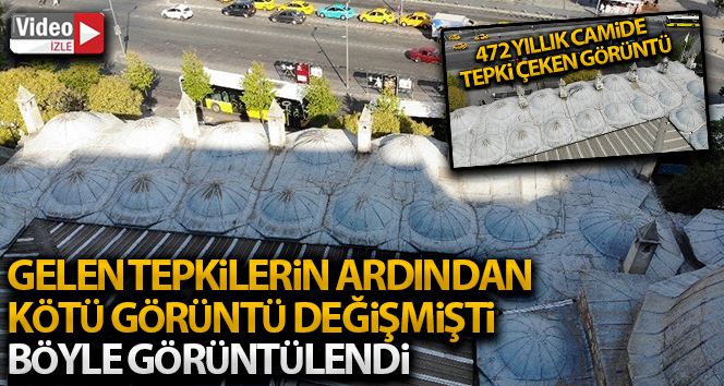 Tepkilerin ardından klima üniteleri kaldırılan 472 yıllık Mihrimah Sultan Cami Külliyesi havadan görüntülendi