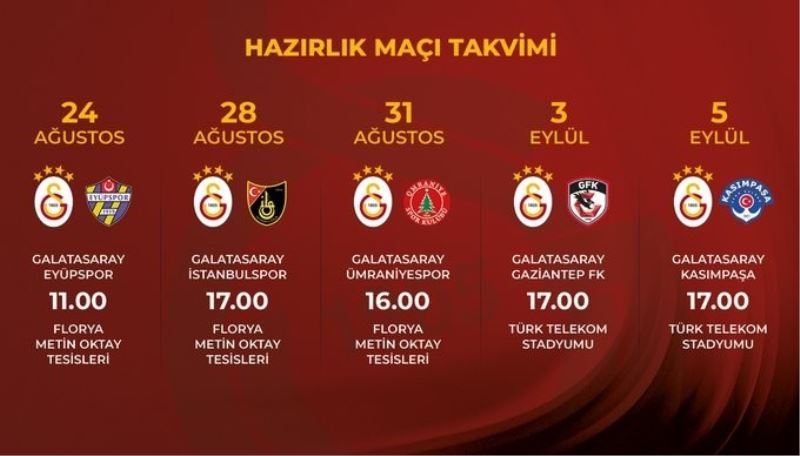 Galatasaray 5 hazırlık maçı oynayacak
