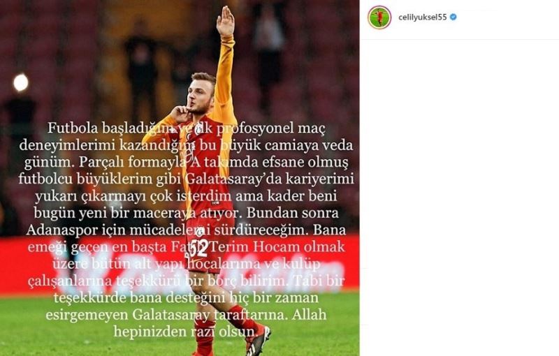 Celil Yüksel’den Galatasaray’a veda
