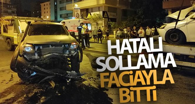 Hatalı sollama faciayla bitti; yolun karşısına geçen otomobil hurdaya döndü