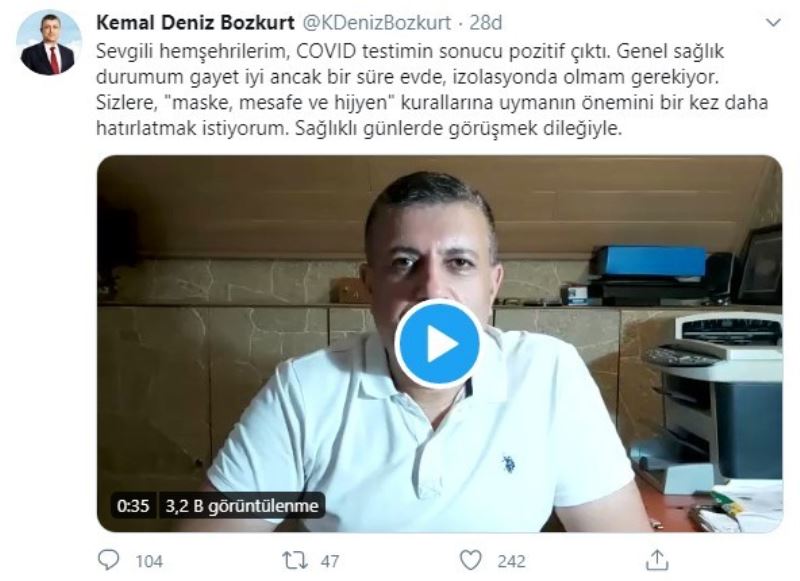 Esenyurt Belediye Başkanı Kemal Deniz Bozkurt’un korona virüs testi pozitif çıktı