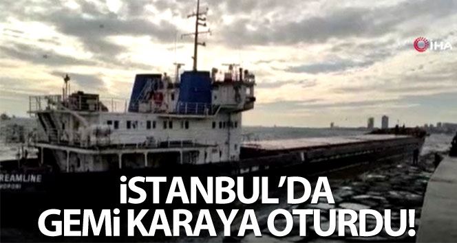 Zeytinburnu’nda demirli olan gemi  fırtına nedeniyle karaya oturdu