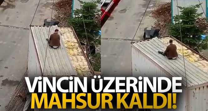 Kartal’da vincin kaldırdığı konteyner üzerinde işçi mahsur kaldı