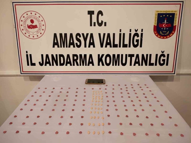 Amasya’da arama yapılan araçta 183 uyuşturucu hap bulundu