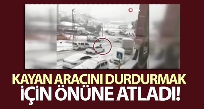 Esenyurt’ta kayan aracını durdurmak için direksiyondan indi önüne atladı