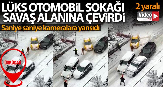 Buzlanmış yolda kayan lüks otomobil sokağı savaş alanına çevirdi