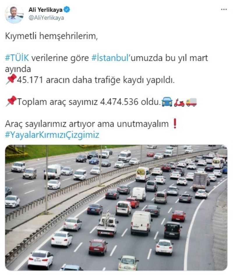 İstanbul’da Mart ayında trafikteki araç sayısı 4 milyon 474 bin 536 çıktı
