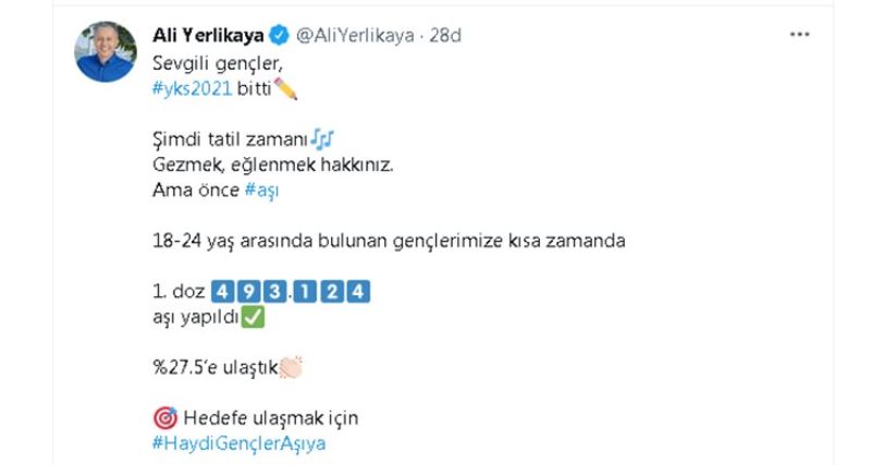 İstanbul Valisi Ali Yerlikaya’dan gençlere aşı çağrısı
