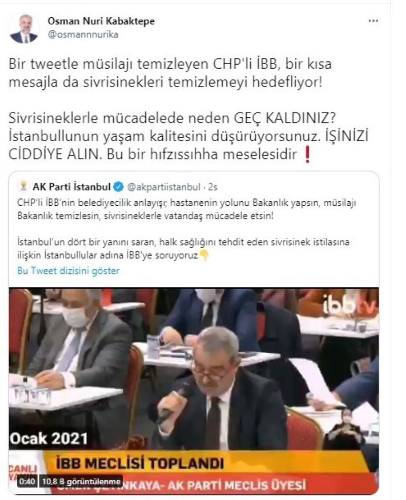 AK Parti İstanbul İl Başkanı Kabaktepe’den İBB’ye “sivrisinek” tepkisi
