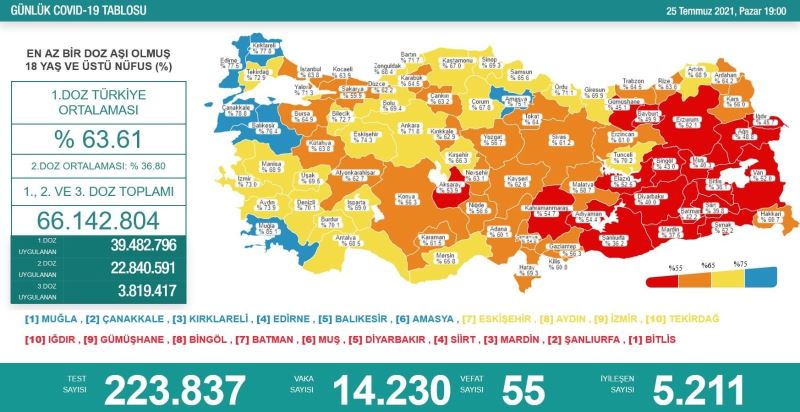 Amasya aşı haritasında ‘Mavi’ renkte
