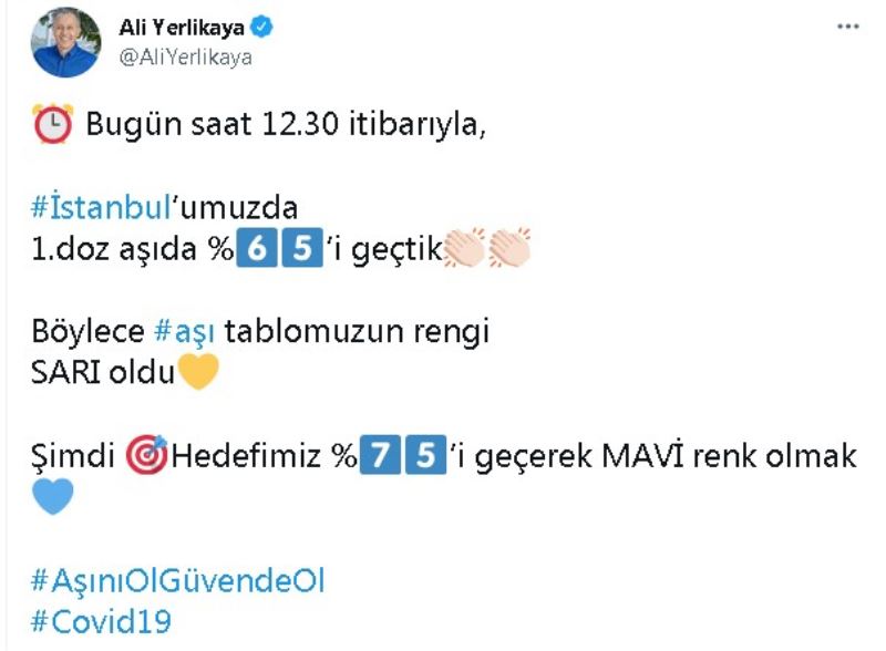 İstanbul’un aşı tablosu rengi sarı oldu
