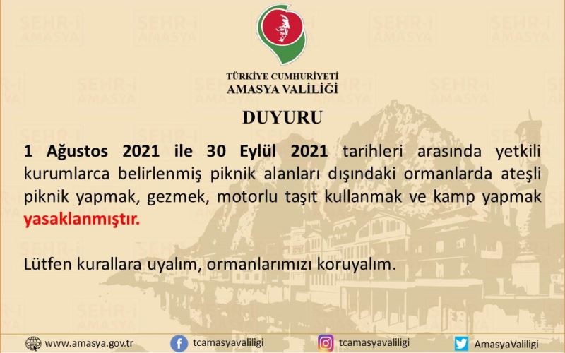 Amasya’da ormanlarda piknik yapmak yasaklandı
