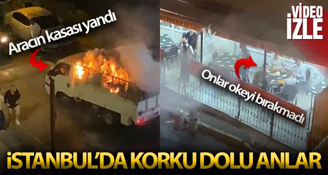 (Özel) İstanbul’da korku dolu anlar: Yanan aracı binip uzaklaştırmaya çalıştı, diğerleri okeye devam etti