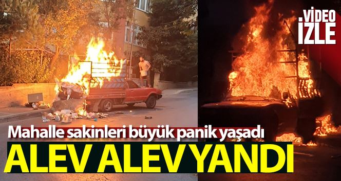 (Özel) Ümraniye’de kamyonetin alev alev yandığı anlar kamerada