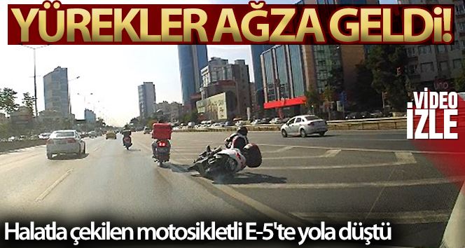 (ÖZEL) E-5’te motosikletin halatla çekildiği tehlikeli yolculuk kamerada