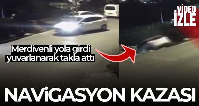 Ümraniye’de ‘navigasyon kazasında’ takla atan otomobil kamerada