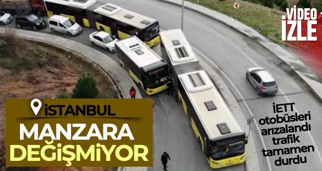 Arnavutköy’de otoyol bağlantısında İETT otobüsleri arızalandı, trafik tamamen durdu