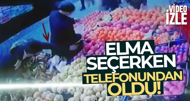 Elma seçerken telefonundan oldu