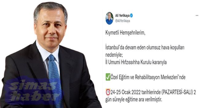 Özel eğitim ve rehabilitasyon merkezlerinde 2 gün eğitime ara verildi