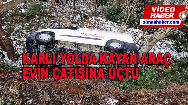 Sarıyer’de karlı yolda kayan yol yardım aracı evin bahçesine uçtu