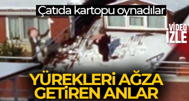 Çocukların çatıda tehlikeli kartopu oyunu