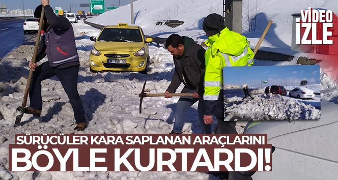 Kuzey Marmara Otoyolu’nda bıraktıkları araçlarını kazma kürekle kurtardılar