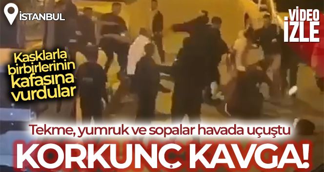 İstanbul’da korkunç kavga kamerada: Kaskla kafalarına vurdular