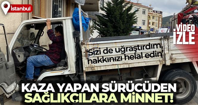 Ataşehir’de binaya çarpan kamyonet bina boşluğunda asılı kaldı