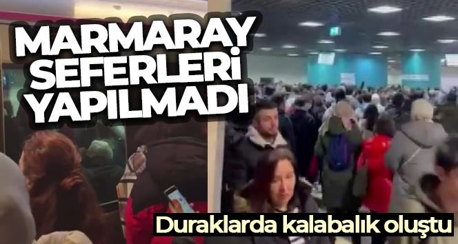 Marmaray’da seferler yapılamadı, duraklarda kalabalık oluştu