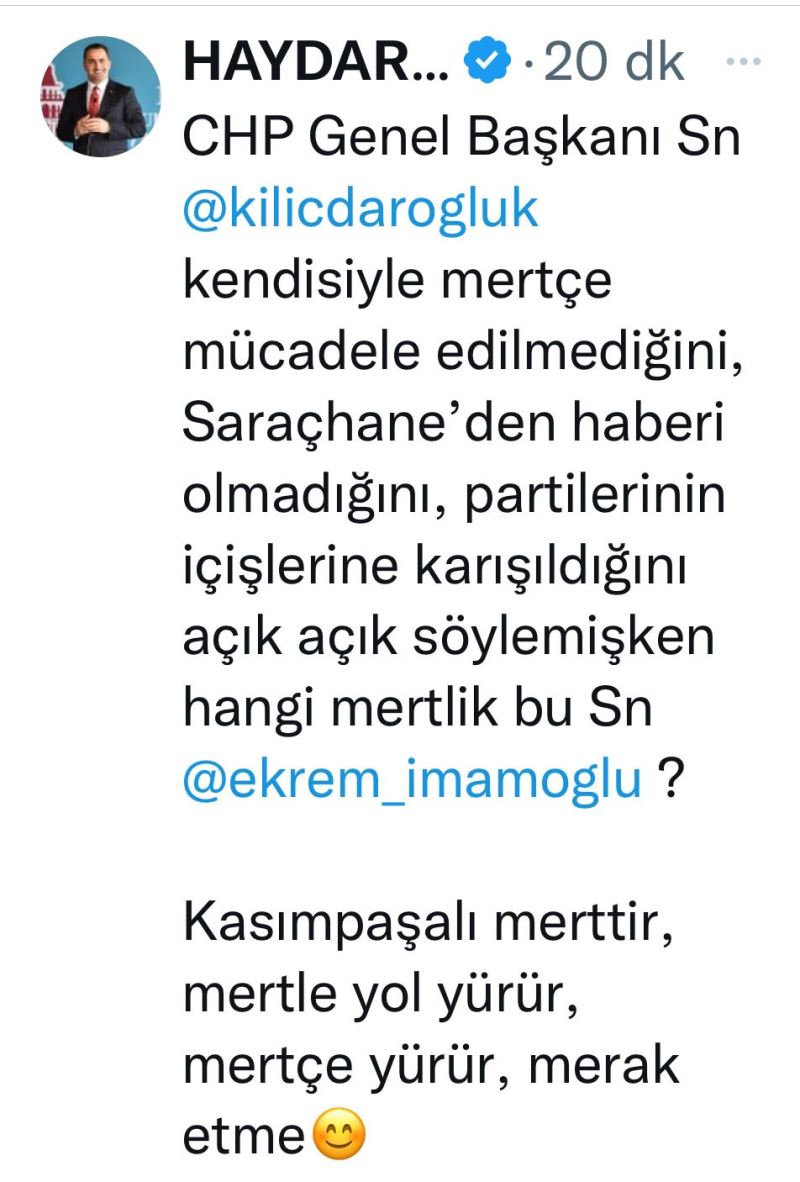 Beyoğlu Belediye Başkanı Yıldız’dan İmamoğlu’na 