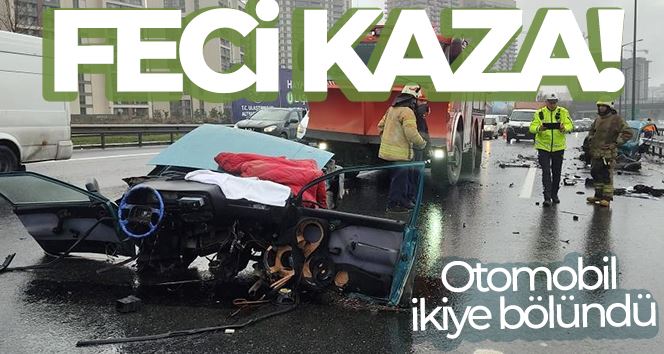 TEM Otoyolu’nda kaza yapan otomobil ikiye bölündü: 2 yaralı