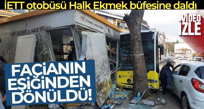 Beyoğlu’nda İETT otobüsü Halk Ekmek büfesine daldı, facianın eşiğinden dönüldü