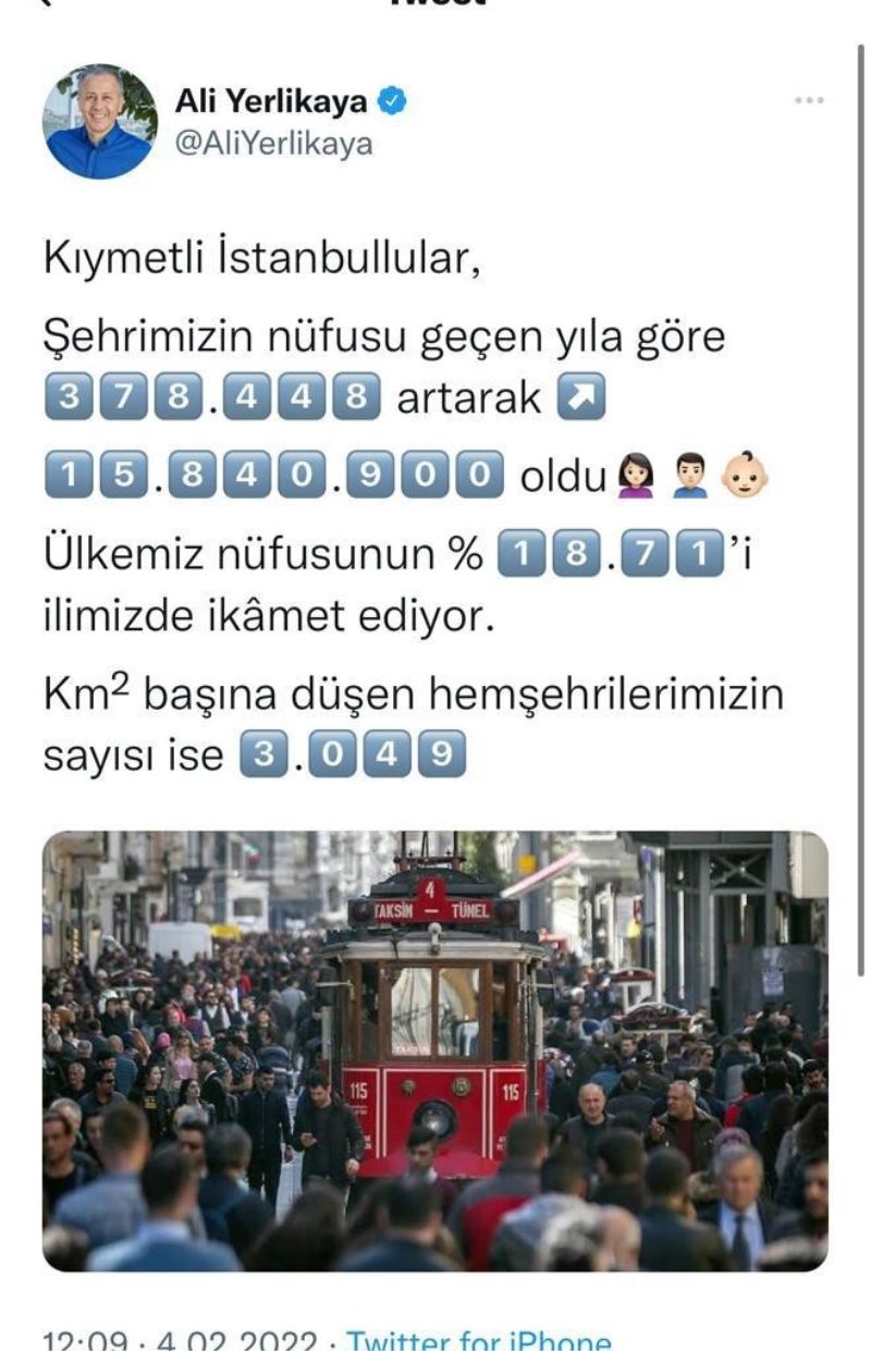 Vali Yerlikaya’dan İstanbul’un nüfusu paylaşımı

