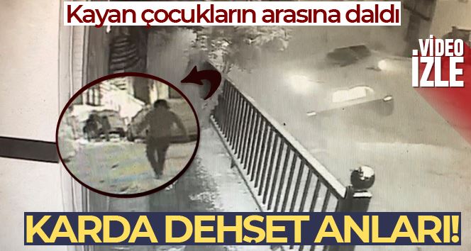İstanbul’da karda dehşet anları kamerada: Otomobil kayan çocukların arasına daldı