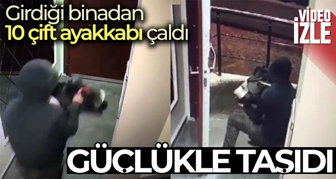 Eyüpsultan’da hırsız çaldığı ayakkabıları güçlükle taşıdı: O anlar kamerada